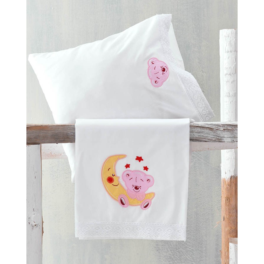 Σετ Σεντόνια Μπεμπέ Κούνιας (105x160) Με Κέντημα και Δαντέλα Βαμβακερά Rythmos Arturo Ροζ