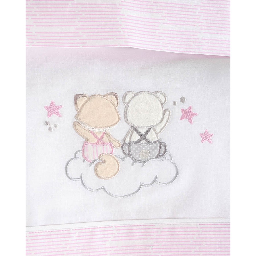 Σετ Σεντόνια Μπεμπέ Κούνιας (100x160) Με Κέντημα Βαμβακερά Rythmos Umbrella Flight Ροζ