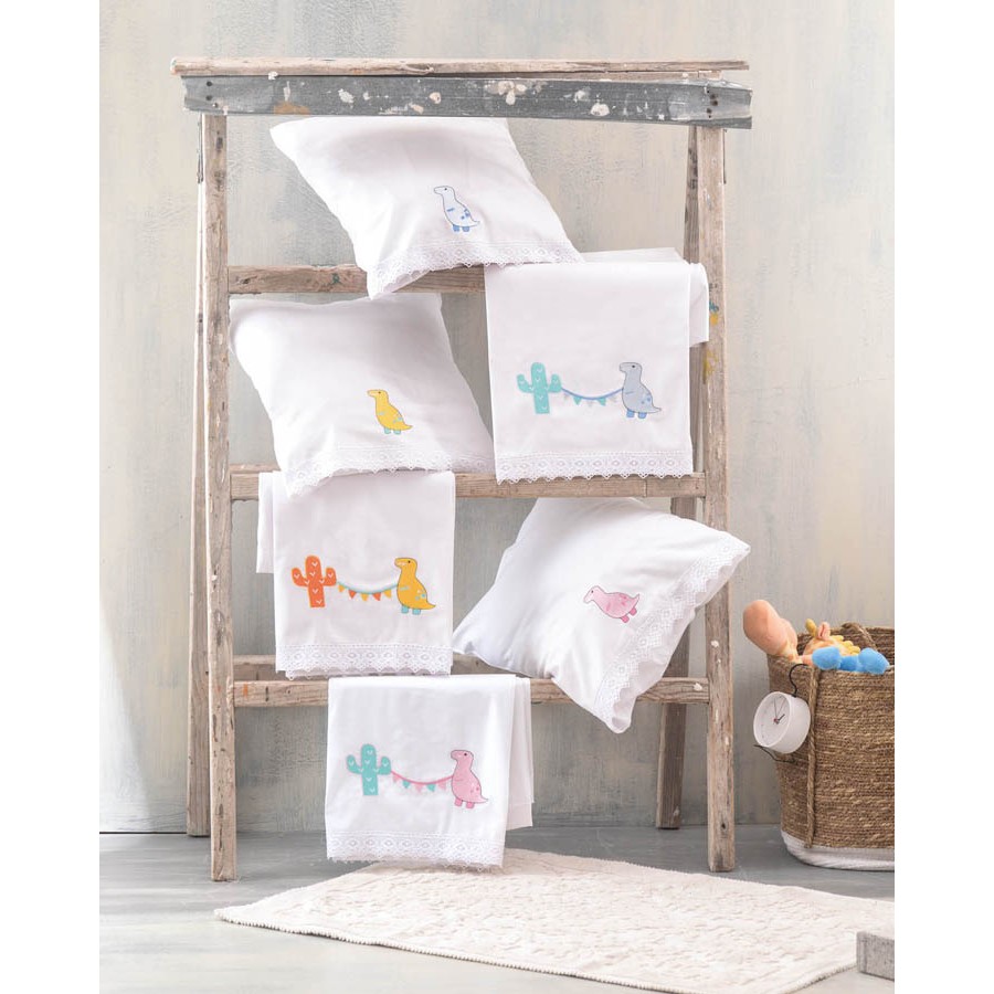 Σετ Σεντόνια Μπεμπέ Κούνιας (105x160) Με Κέντημα και Δαντέλα Βαμβακερά Rythmos Diego Ροζ