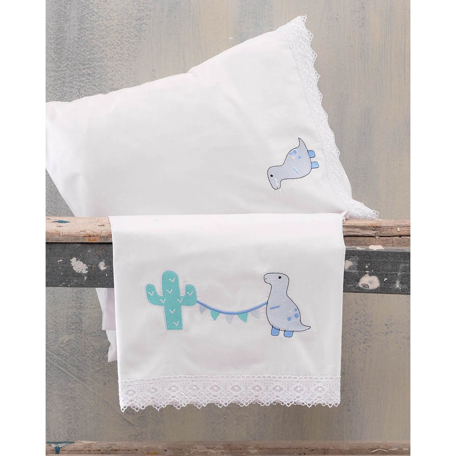 Σετ Σεντόνια Μπεμπέ Κούνιας (105x160) Με Κέντημα και Δαντέλα Βαμβακερά Rythmos Diego Σιέλ