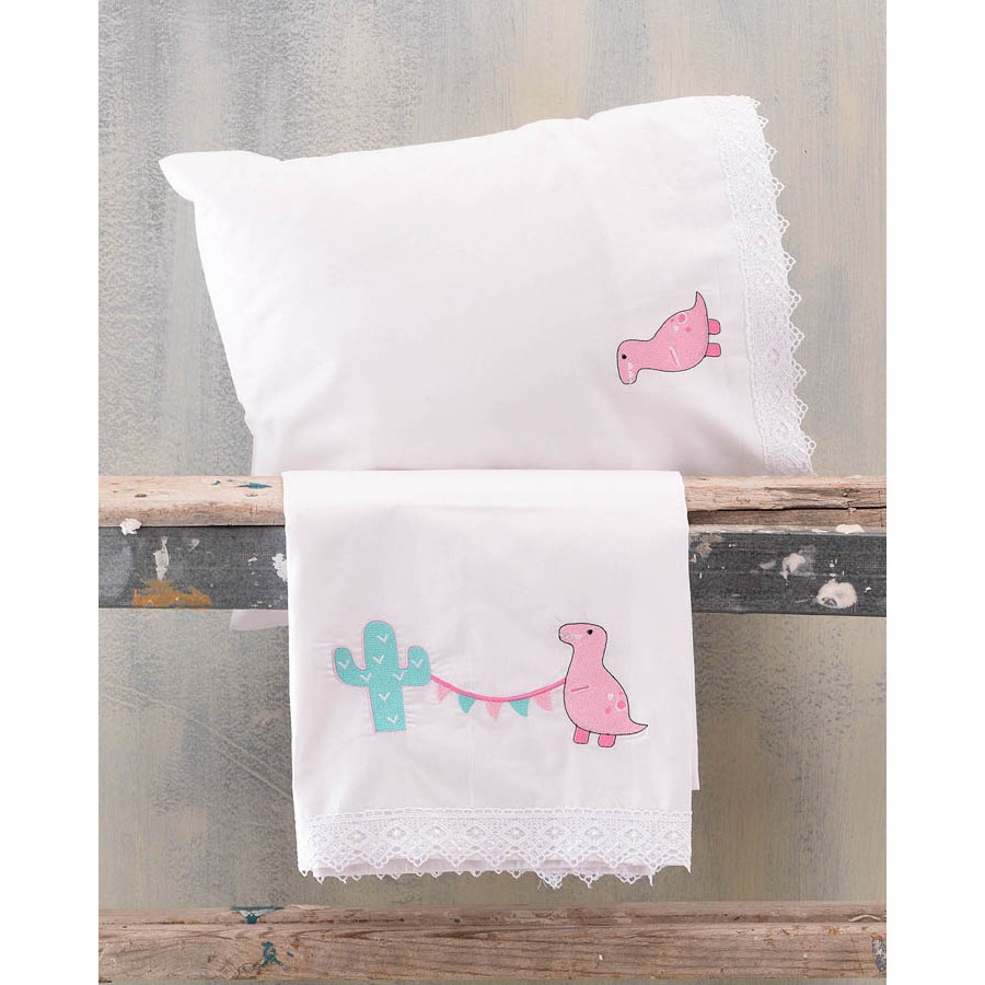 Σετ Σεντόνια Μπεμπέ Κούνιας (105x160) Με Κέντημα και Δαντέλα Βαμβακερά Rythmos Diego Ροζ