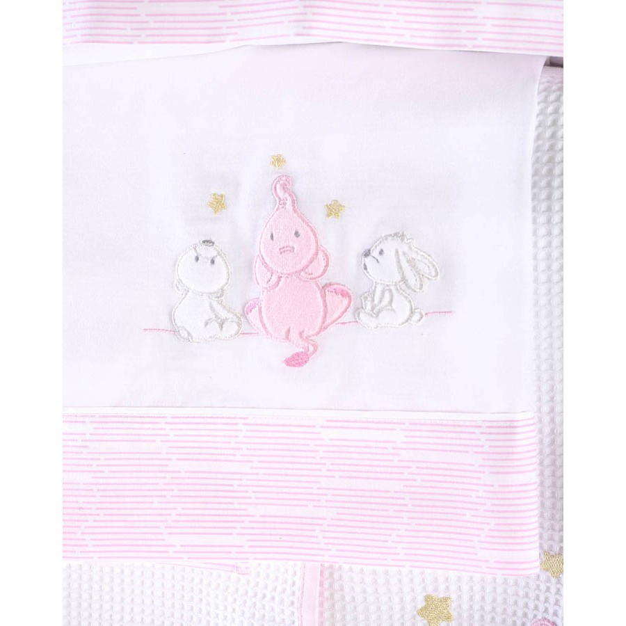Σετ Σεντόνια Μπεμπέ Κούνιας (100x160) Φανελένια Rythmos Elephant Friends Ροζ