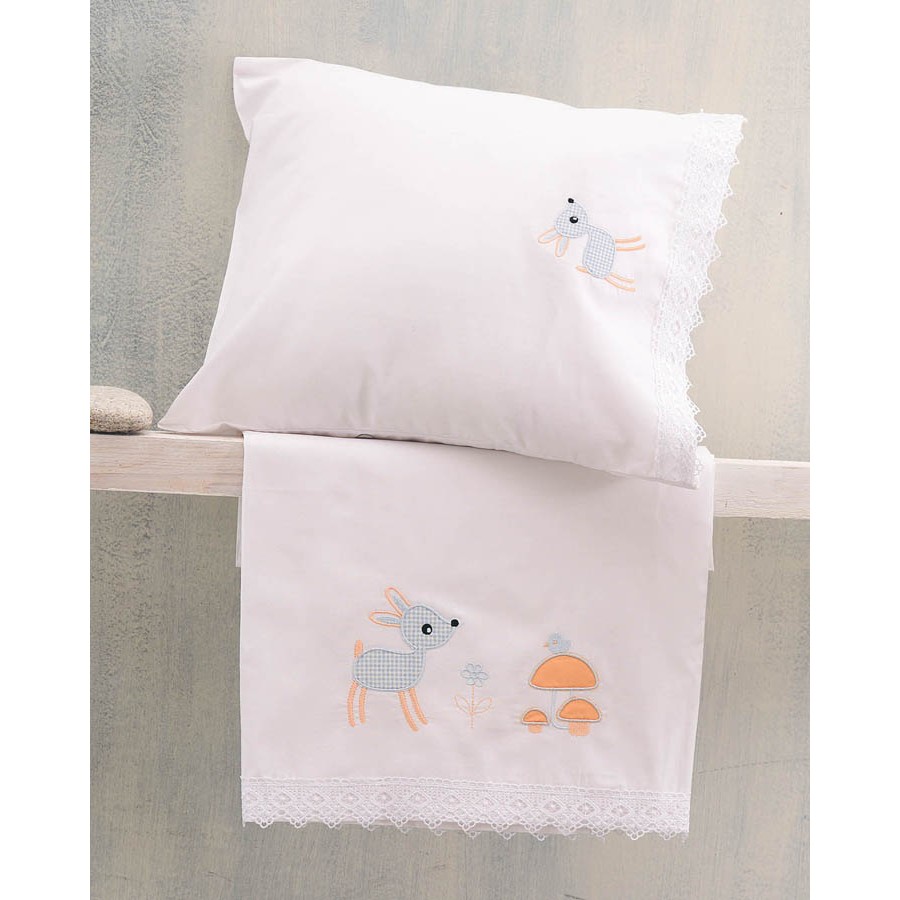 Σετ Σεντόνια Μπεμπέ Κούνιας (105x160) Με Κέντημα και Δαντέλα Βαμβακερά Rythmos Floppy Σιέλ