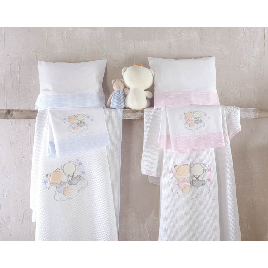 Κουβέρτα Βρεφική Μπεμπέ (120x150) Πικέ Βαμβακερή Rythmos Bye Bye Σιέλ