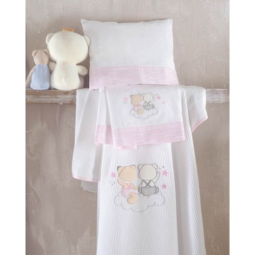 Σετ Σεντόνια Μπεμπέ Κούνιας (100x160) Με Κέντημα Βαμβακερά Rythmos Umbrella Flight Ροζ