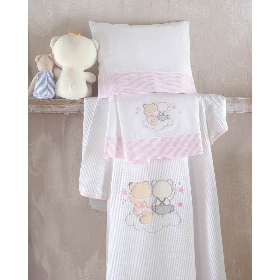 Σετ Σεντόνια Μπεμπέ Κούνιας (100x160) Με Κέντημα Βαμβακερά Rythmos Umbrella Flight Ροζ