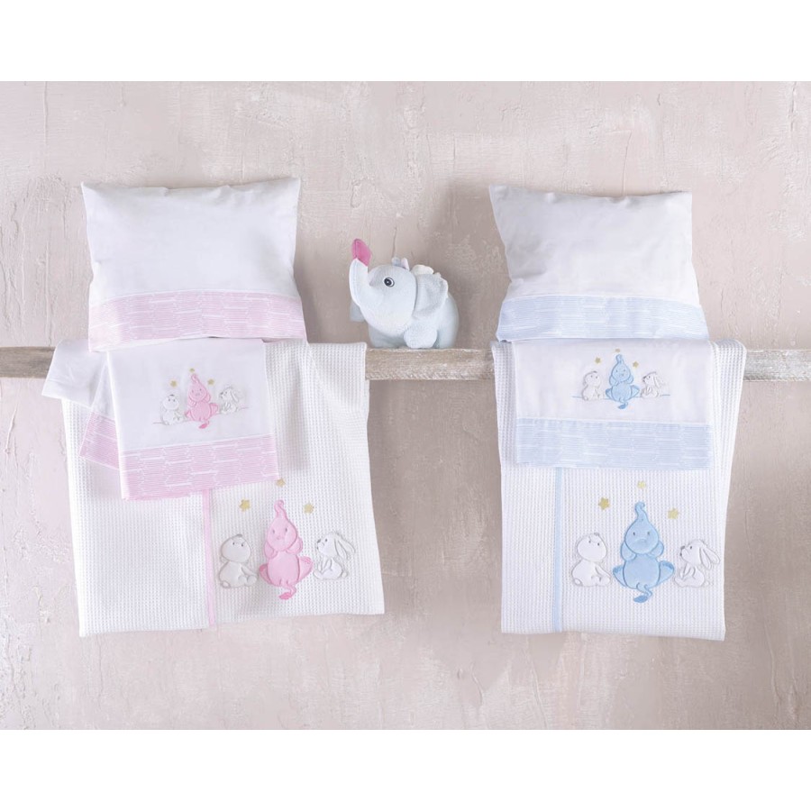 Σετ Σεντόνια Μπεμπέ Κούνιας (100x160) Φανελένια Rythmos Elephant Friends Σιέλ