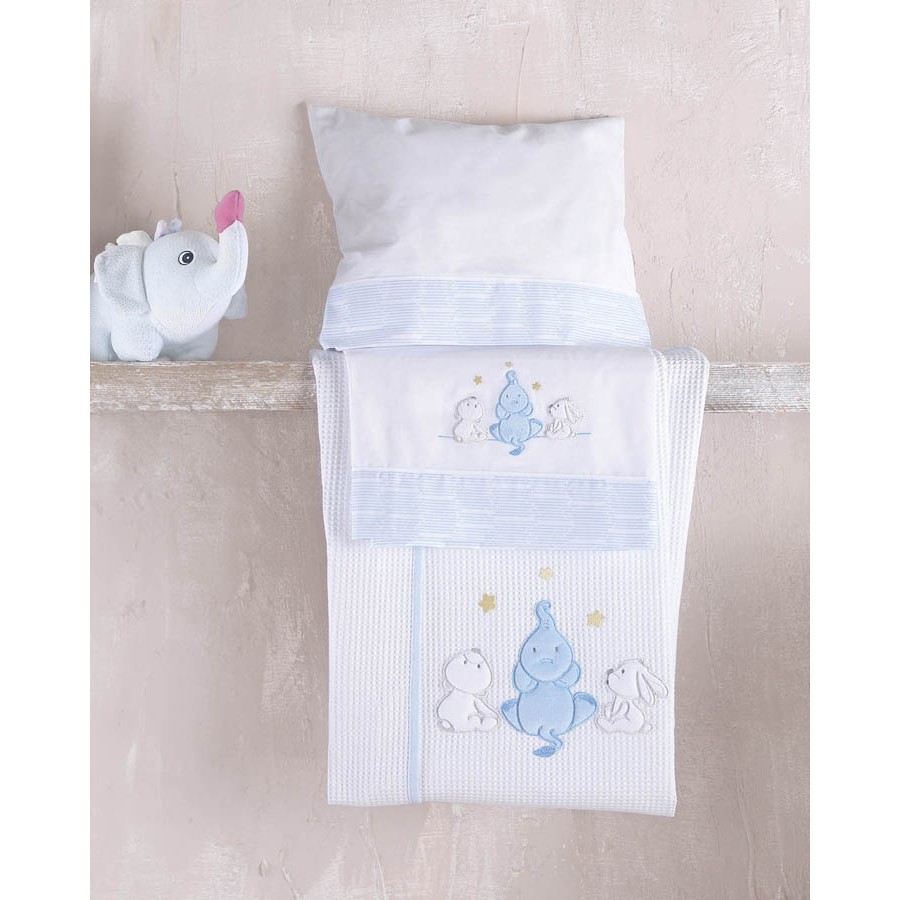 Σετ Σεντόνια Μπεμπέ Κούνιας (100x160) Φανελένια Rythmos Elephant Friends Σιέλ