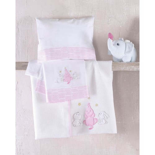 Σετ Σεντόνια Μπεμπέ Κούνιας (100x160) Φανελένια Rythmos Elephant Friends Ροζ