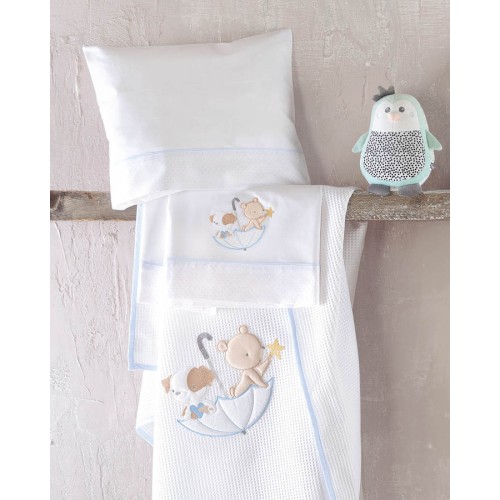 Κουβέρτα Βρεφική Μπεμπέ (120x150) Πικέ Βαμβακερή Rythmos Umbrella Flight Σιέλ