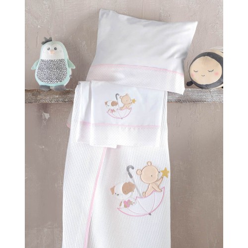 Σετ Σεντόνια Μπεμπέ Κούνιας (100x160) Φανελένια Rythmos Umbrella Flight Ροζ