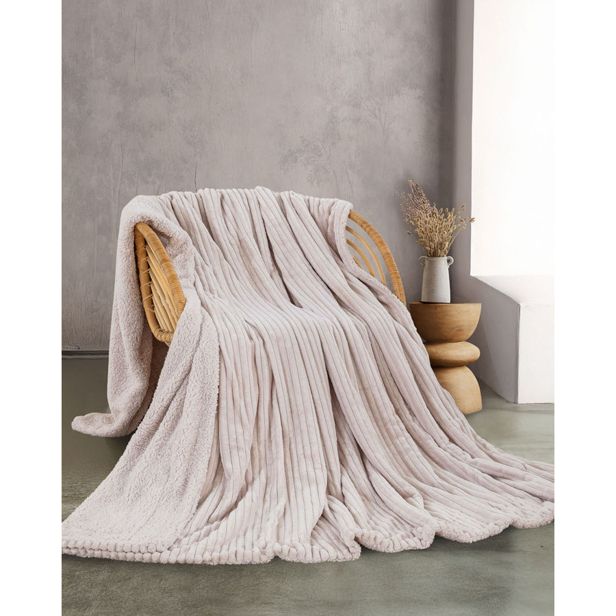 Κουβέρτα Flannel με Προβατάκι Υπέρδιπλη (220x240) Ζακάρ 440 γραμ/τμ Rythmos Jollein μπεζ