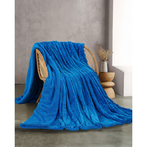Κουβέρτα Flannel με Προβατάκι Υπέρδιπλη (220x240) Ζακάρ 440 γραμ/τμ Rythmos Jollein μπλε