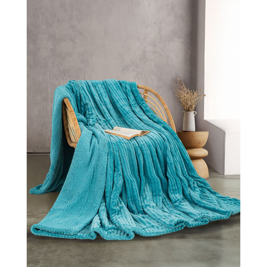 Κουβέρτα Flannel με Προβατάκι Υπέρδιπλη (220x240) Ζακάρ 440 γραμ/τμ Rythmos Jollein τυρκουάζ