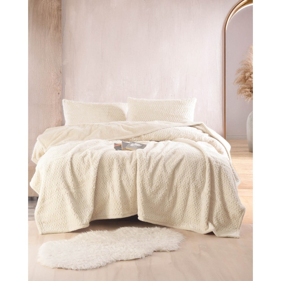 Σετ 3τεμ Κουβέρτα Γούνινη με Μαξιλαροθήκες (220x240) Rythmos Bliss Μπεζ