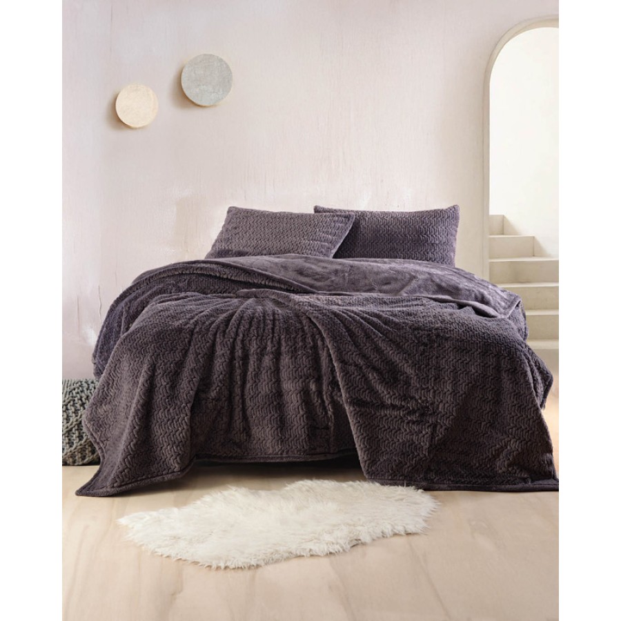 Σετ 3τεμ Κουβέρτα Γούνινη με Μαξιλαροθήκες (220x240) Rythmos Bliss Γκρι