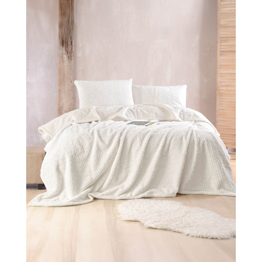 Σετ 3τεμ Κουβέρτα Γούνινη με Μαξιλαροθήκες (220x240) Rythmos Bliss Λευκό