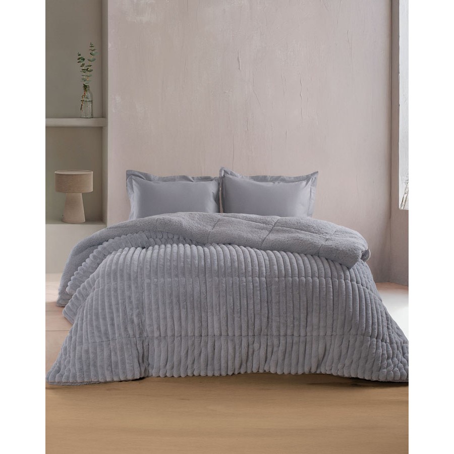 Κουβερτοπάπλωμα Υπέρδιπλο (220x240) Μονόχρωμο Ζακάρ 730γρ|τμ Rythmos Butter ανοικτό γκρι