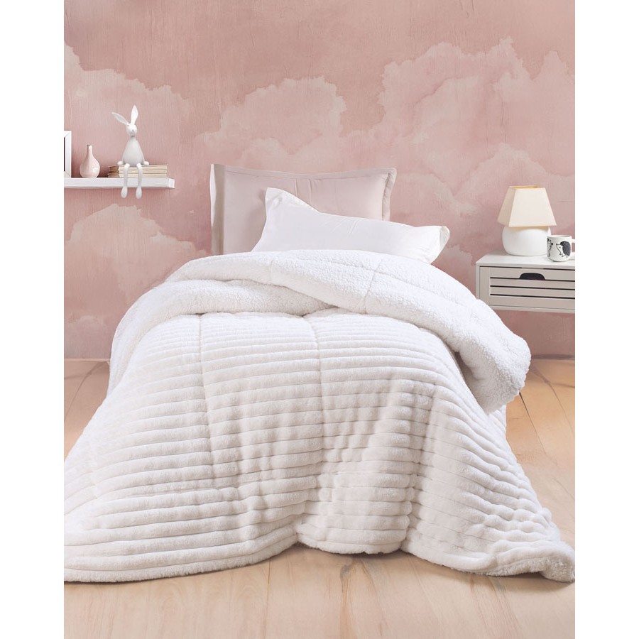 Κουβερτοπάπλωμα Μονό (160x220) Μονόχρωμο Ζακάρ 730γρ|τμ Rythmos Butter λευκό