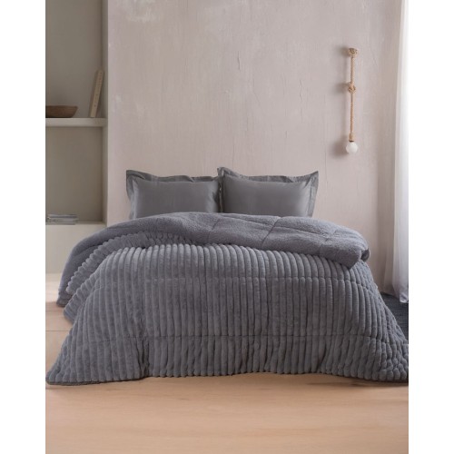 Κουβερτοπάπλωμα Υπέρδιπλο (220x240) Μονόχρωμο Ζακάρ 730γρ|τμ Rythmos Butter σκούρο γκρι