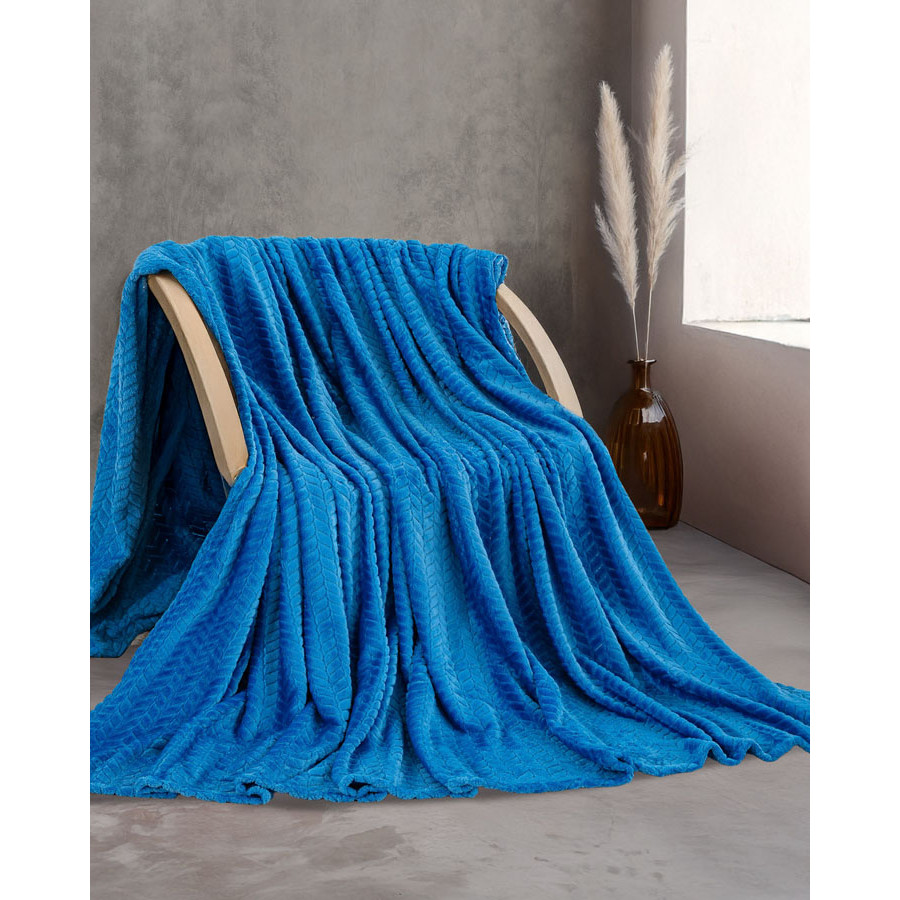Κουβέρτα Flannel Fleece Υπέρδιπλη (220x240) Ζακάρ 260 γραμ/τμ Rythmos Harmonie μπλε