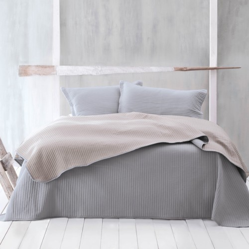 Σετ Κουβερλί Υπέρδιπλο (230x250) με Μαξιλαροθήκες, Μικροσατέν Διπλής Όψης Rythmos Jazz 1 Γκρι-Μπεζ