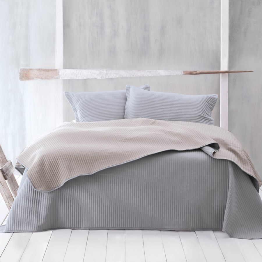 Σετ Κουβερλί Υπέρδιπλο (230x250) με Μαξιλαροθήκες, Μικροσατέν Διπλής Όψης Rythmos Jazz 1 Γκρι-Μπεζ