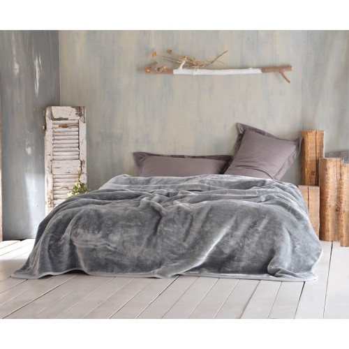Κουβέρτα Υπέρδιπλη (220x240) Βελουτέ Rythmos Velour Γκρι