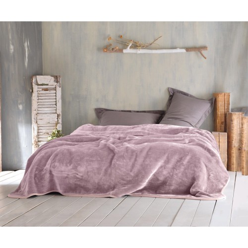 Κουβέρτα Υπέρδιπλη (220x240) Βελουτέ Rythmos Velour Πούδρα