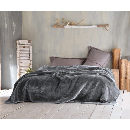 Κουβέρτα Υπέρδιπλη (220x240) Βελουτέ Rythmos Velour Σκούρο Γκρι