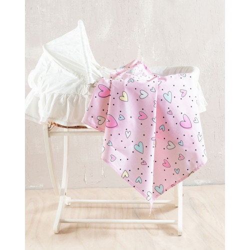 Σεντόνι Μπεμπέ (80x110) Λίκνου, Καλαθούνας Βαμβακερό Rythmos Pop Hearts Ροζ