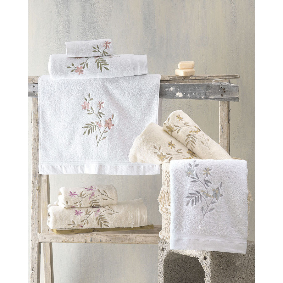 Σετ Πετσέτες 3 τεμαχίων (Χειρός | Προσώπου | Λουτρού) Βαμβακερές Rythmos Annalise Εκρού-Λιλα