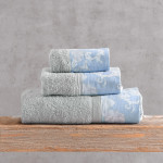 Σετ Πετσέτες 3 Τεμαχίων (Χεριών|Προσώπου|Λουτρού) Βαμβάκι 500γρ/τμ Rythmos Candince Γκρι-Μπλε