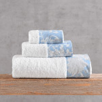 Σετ Πετσέτες 3 Τεμαχίων (Χεριών|Προσώπου|Λουτρού) Βαμβάκι 500γρ/τμ Κουτί Rythmos Candince Λευκό-Μπλε