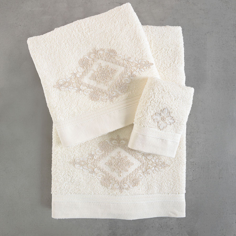 Σετ Πετσέτες 3 τεμ (Χειρός|Προσώπου|Λουτρού) Νυφικές με Μοτίφ Rythmos Coldelia Εκρού