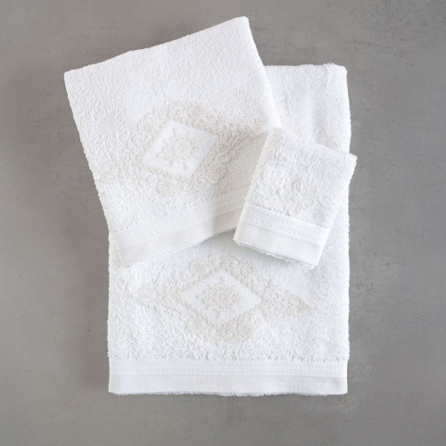 Σετ Πετσέτες 3 τεμ (Χειρός|Προσώπου|Λουτρού) Νυφικές με Μοτίφ Rythmos Coldelia Λευκό