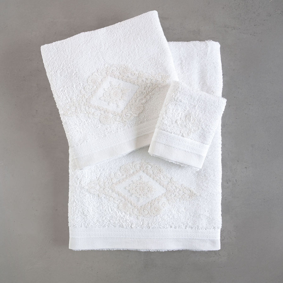 Σετ Πετσέτες 3 τεμ (Χειρός|Προσώπου|Λουτρού) Νυφικές με Μοτίφ Rythmos Coldelia Λευκό