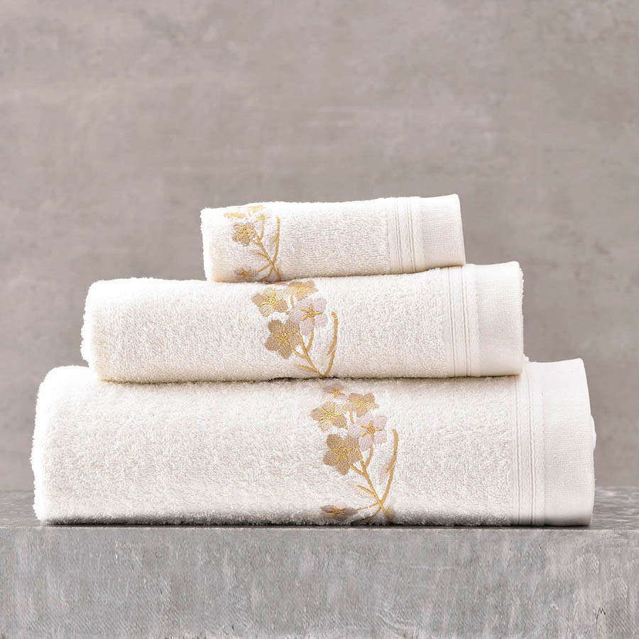 Σετ Πετσέτες 3 τεμαχίων (Χειρός | Προσώπου | Λουτρού) Βαμβακερές Rythmos Jolie Εκρού