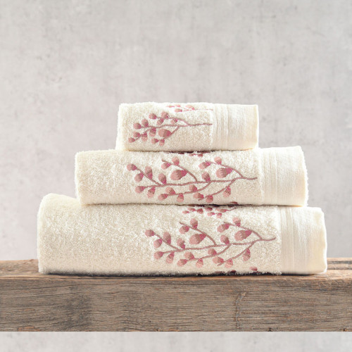 Σετ Πετσέτες 3 τεμαχίων (Χειρός | Προσώπου | Λουτρού) Βαμβακερές Rythmos Juliet Εκρού - Ροζ