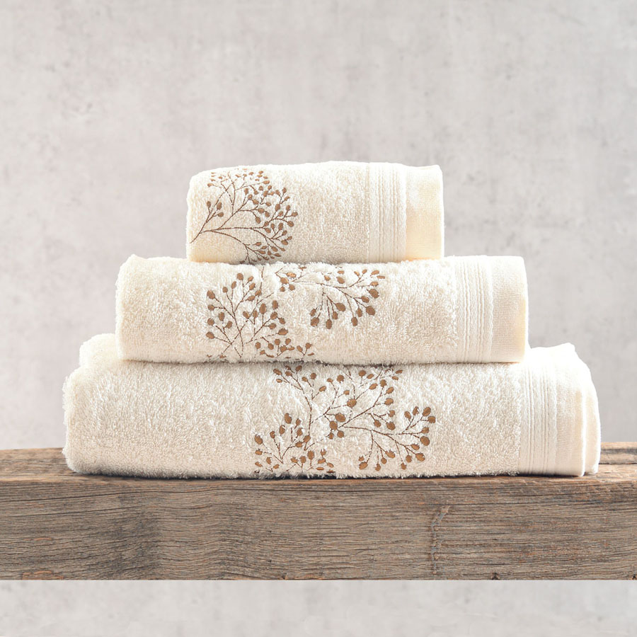 Σετ Πετσέτες 3 τεμαχίων (Χειρός | Προσώπου | Λουτρού) Βαμβακερές Rythmos Oberon Εκρού Καφέ Λουλούδια