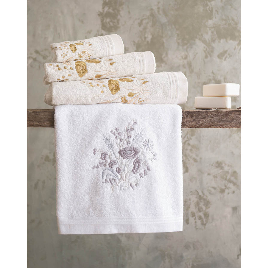 Σετ Πετσέτες 3 τεμαχίων (Χειρός | Προσώπου | Λουτρού) Βαμβακερές Rythmos Sabine Εκρού