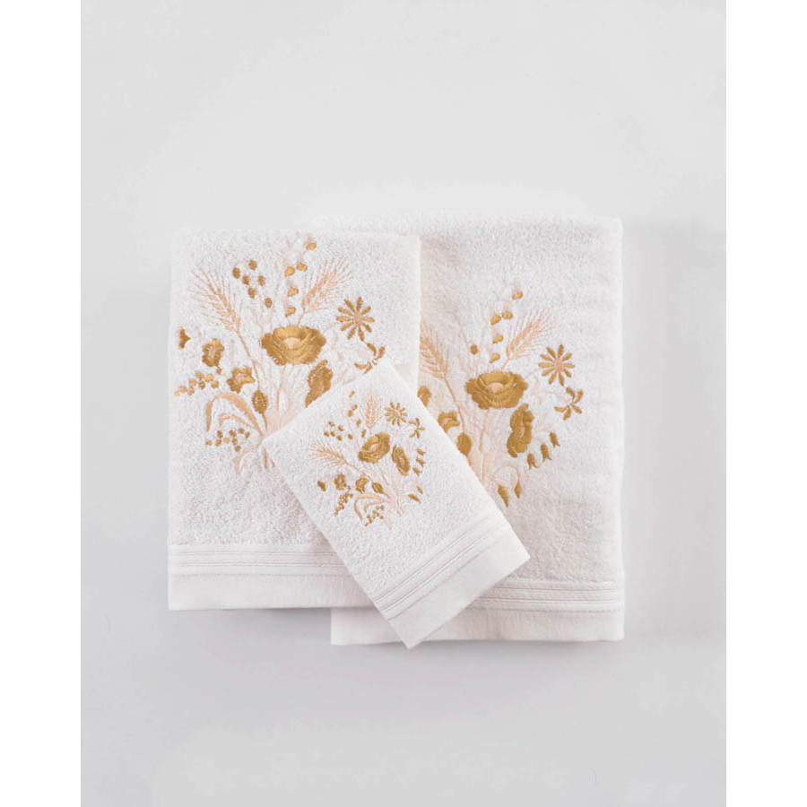 Σετ Πετσέτες 3 τεμαχίων (Χειρός | Προσώπου | Λουτρού) Βαμβακερές Rythmos Sabine Εκρού