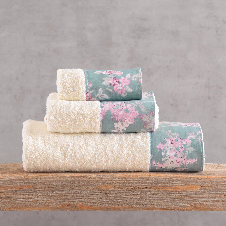 Σετ Πετσέτες 3 Τεμαχίων (Χεριών|Προσώπου|Λουτρού) σε Κουτί Rythmos Nova Springtime Εκρού - Πράσινο