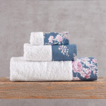 Σετ Πετσέτες 3 Τεμαχίων (Χεριών|Προσώπου|Λουτρού) 500γρ Rythmos Nova Springtime Λευκό-Σκ.Μπλε