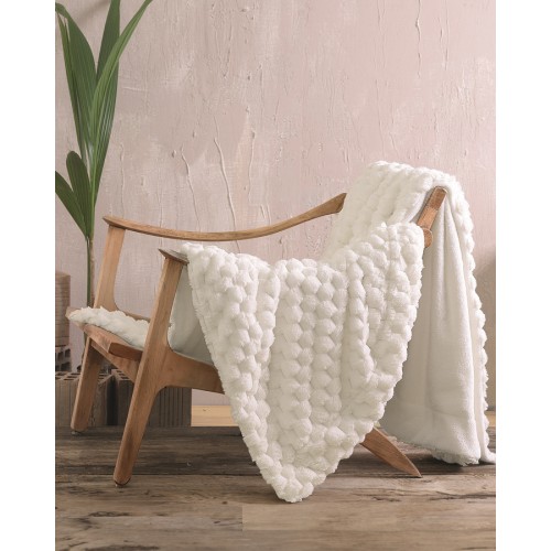 Κουβέρτα - Ριχτάρι Καναπέ (130x180) Γούνινο Με Fleece Επένδυση Rythmos Bella Εκρού