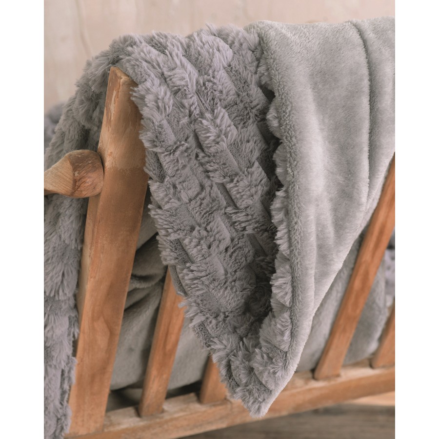 Κουβέρτα - Ριχτάρι Καναπέ (130x180) Γούνινο Με Fleece Επένδυση Rythmos Bella Γκρι