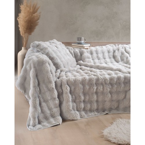 Ριχτάρι για Τετραθέσιο Καναπέ (180x330) Γούνινο Αντιολισθητικό Rythmos Rabbit Γκρι