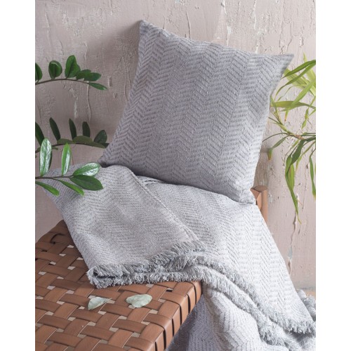 Ριχτάρι για Τριθέσιο Καναπέ (180x280) Σενίλ Μονόχρωμο Ψαροκόκκαλο Rythmos Yard Γκρι