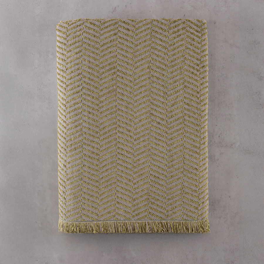 Ριχτάρι για Τριθέσιο Καναπέ (180x280) Σενίλ Μονόχρωμο Ψαροκόκκαλο Rythmos Yard Λαδί