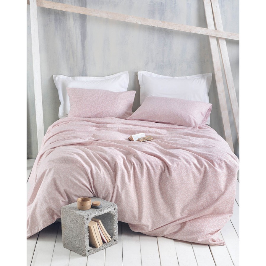 Σετ Σεντόνια Φανελένια Υπέρδιπλα (230x260) Βαμβακερά Rythmos Melrose Ροζ